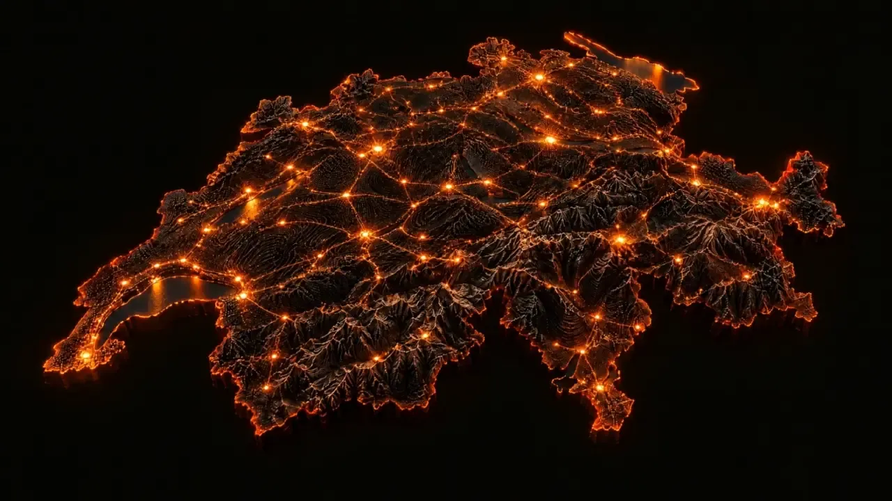 Une carte de la Suisse dont les villes s’allument une à une