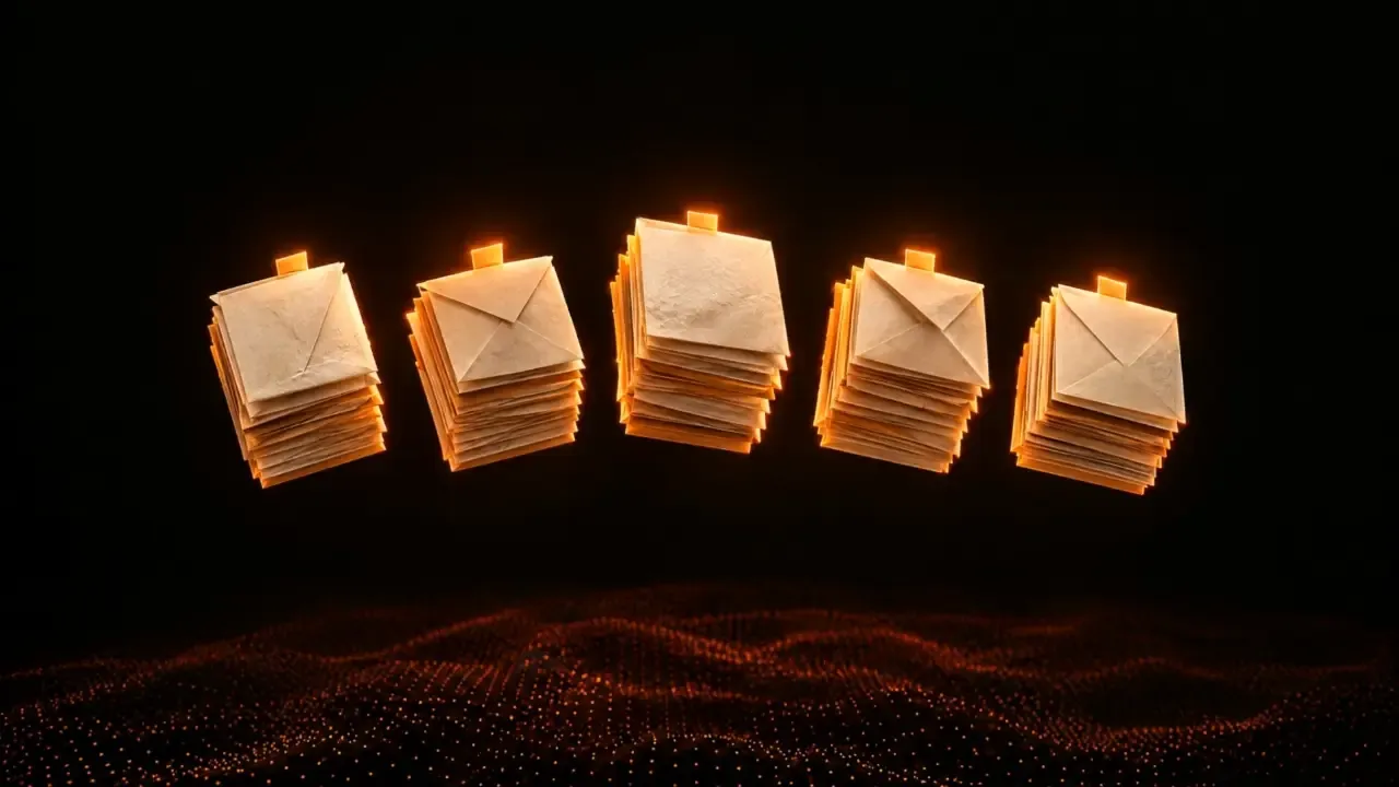Un tourbillon d’enveloppes et de lettres qui se range en cinq piles nettes